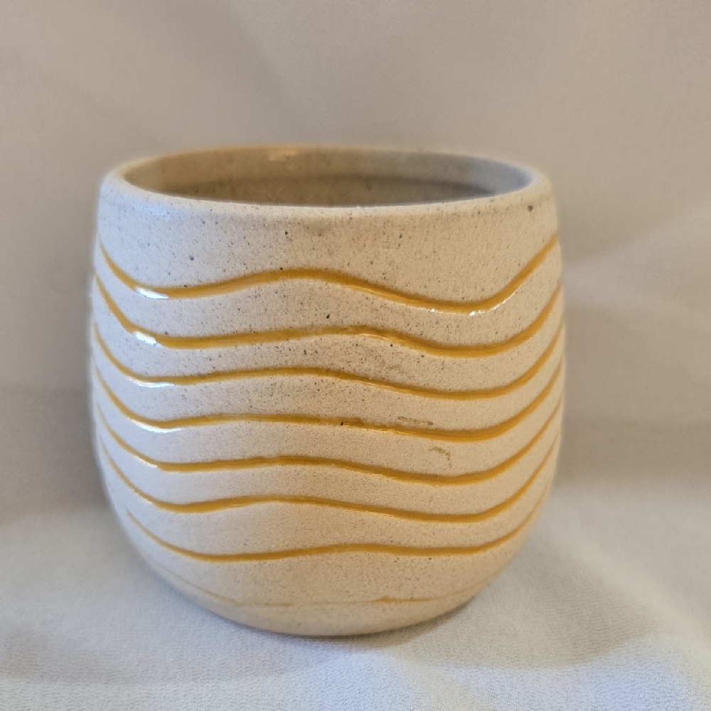Pottery Barn Cream and Yellow Ceramic Art Piece